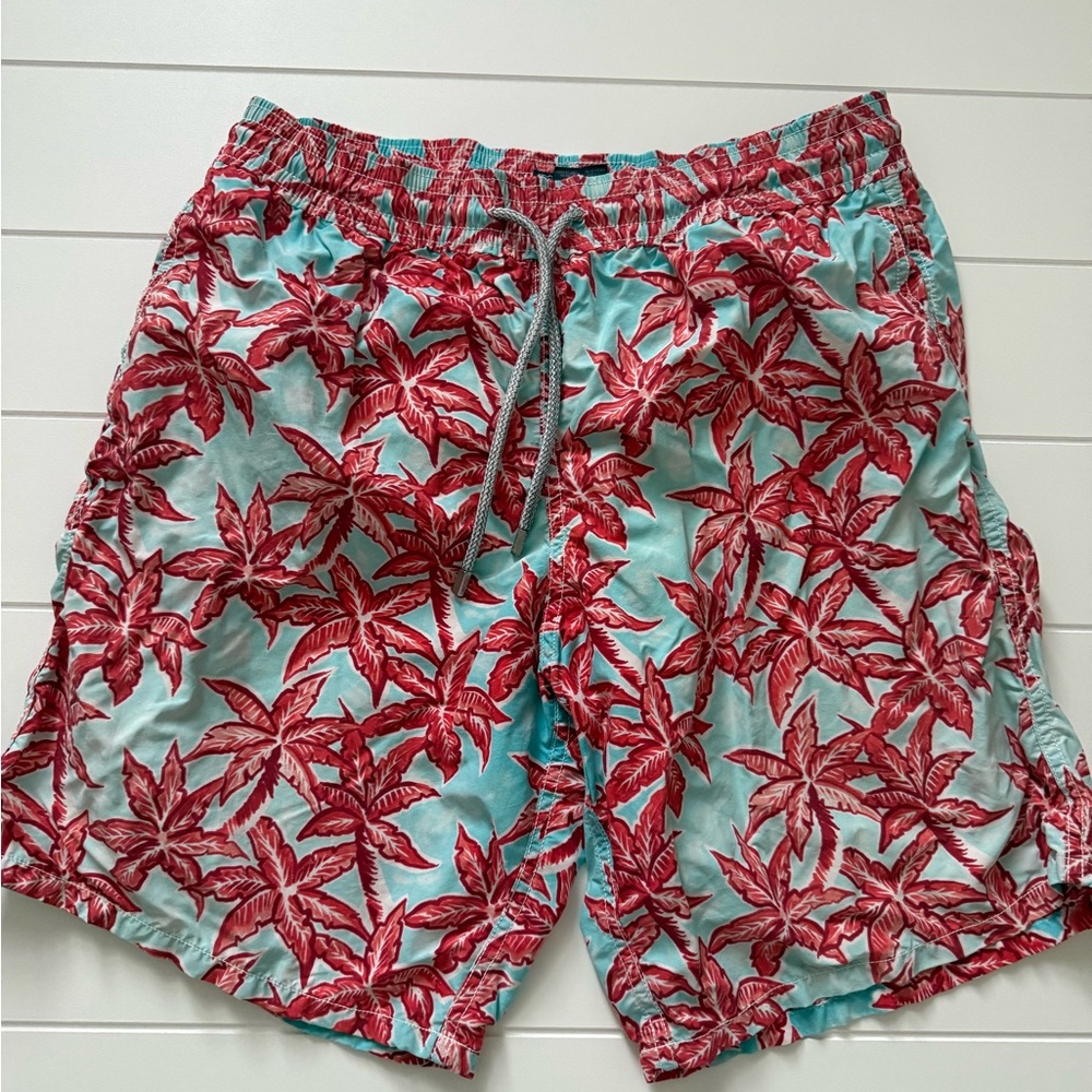 Vilebrequin Red and Aqua Leaf Print Swim Shorts